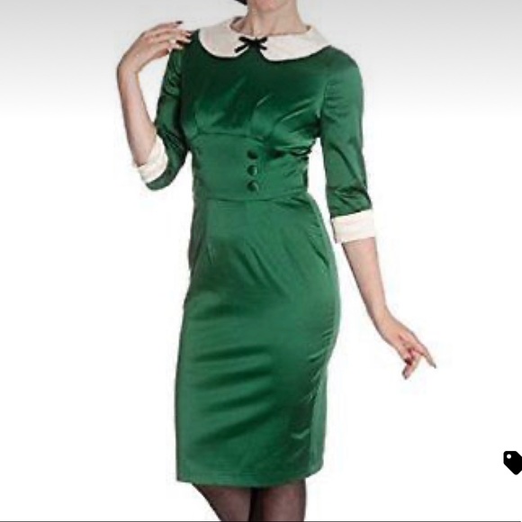 Hell Bunny Dresses & Skirts - Hell Bunny green satin dress M rockabilly vixen vlv pinup ModCloth retro 1950